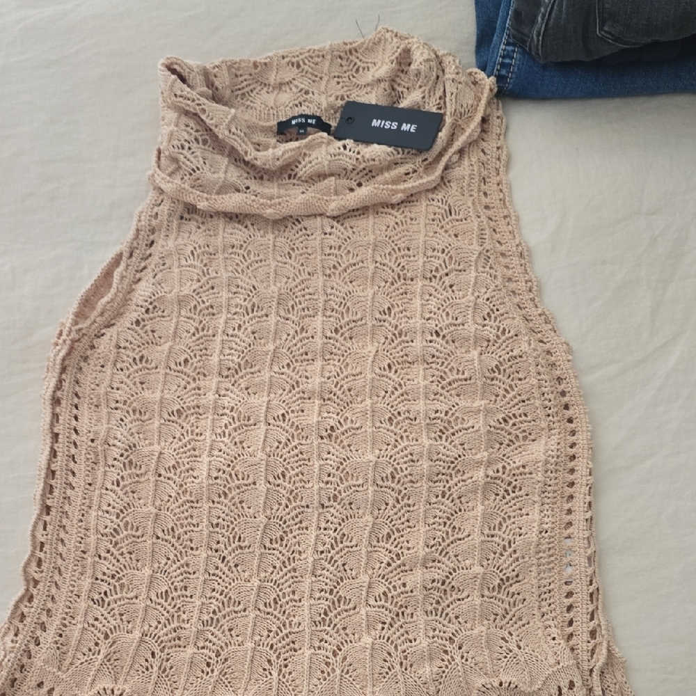 Miss Me Light Tan Lace Sleeveless Top